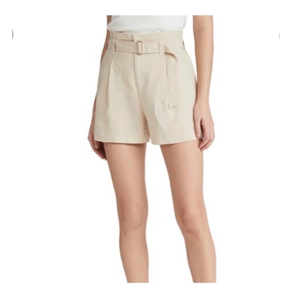 Club Monaco Darcee Shorts Women 0 Beige Belted Paperbag Linen Blend Summer Casua